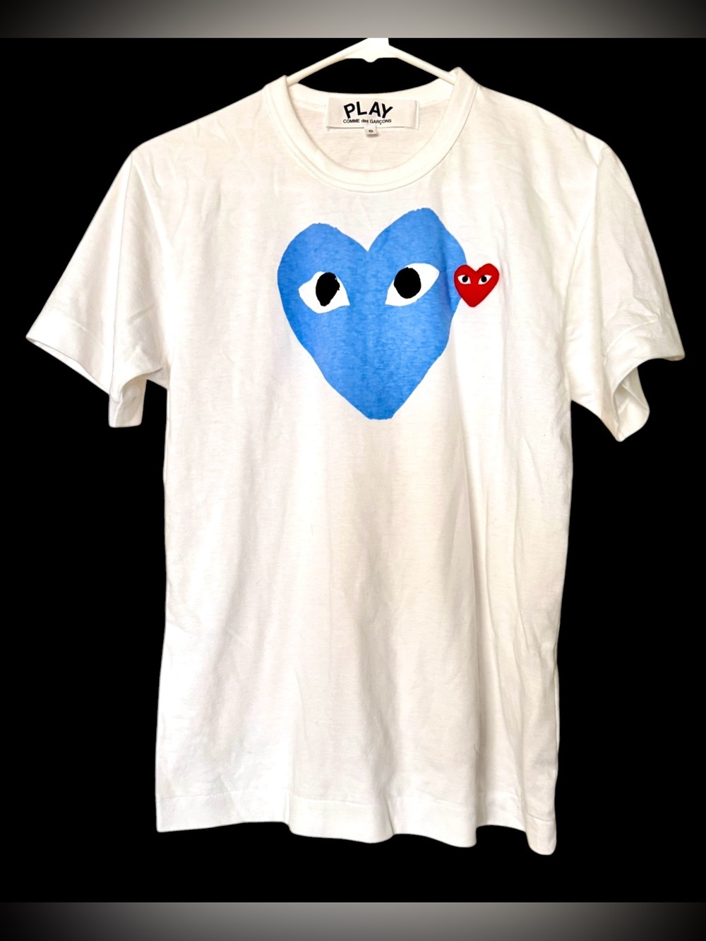 Comme des Garcons Play Red Emblem Heart T-Shirt White/ Blue Men’s Size Small New